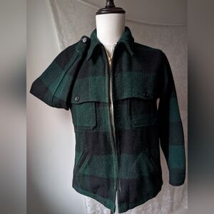 Woolrich Vtg 80s Zip Buffalo Plaid Hunter Green Wool Jacket Mackinshaw Cruiser